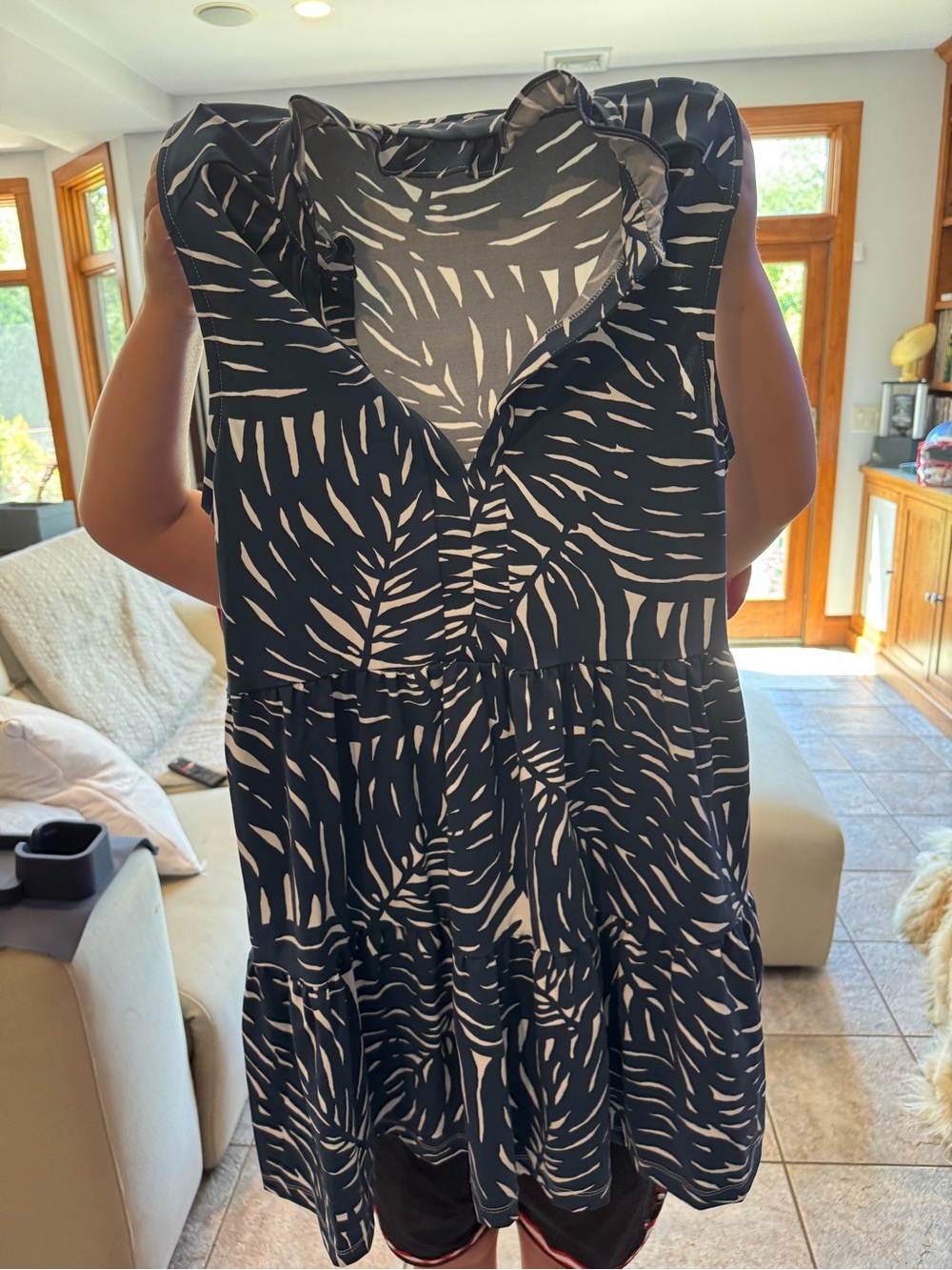 MAHI GOLD Black & White Abstract Tiered Ruffle Mini Dress